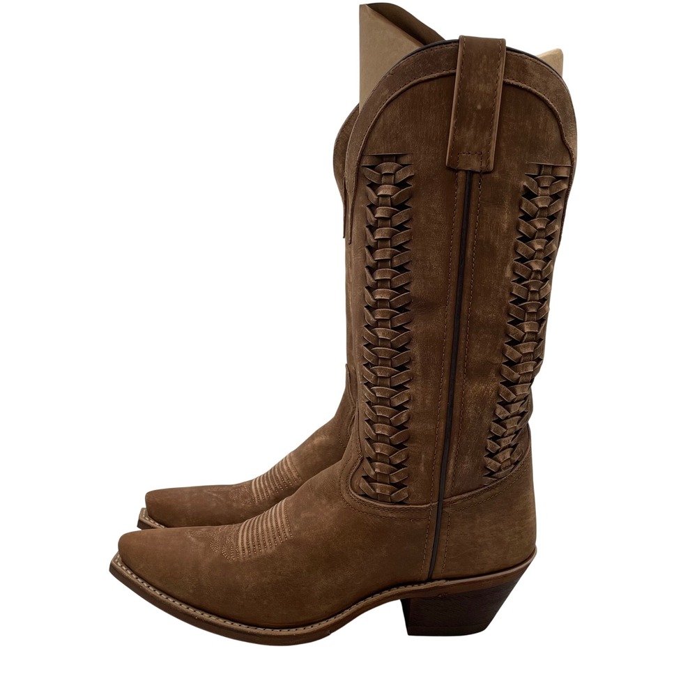 NEW $175 Laredo Ashlee Snip Toe Boots Tan Braided Leather Western Women 10 Brown - Picture 3 of 7